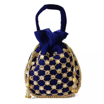 Blue/Golden Acrylic Stones Studded Pouch Bag